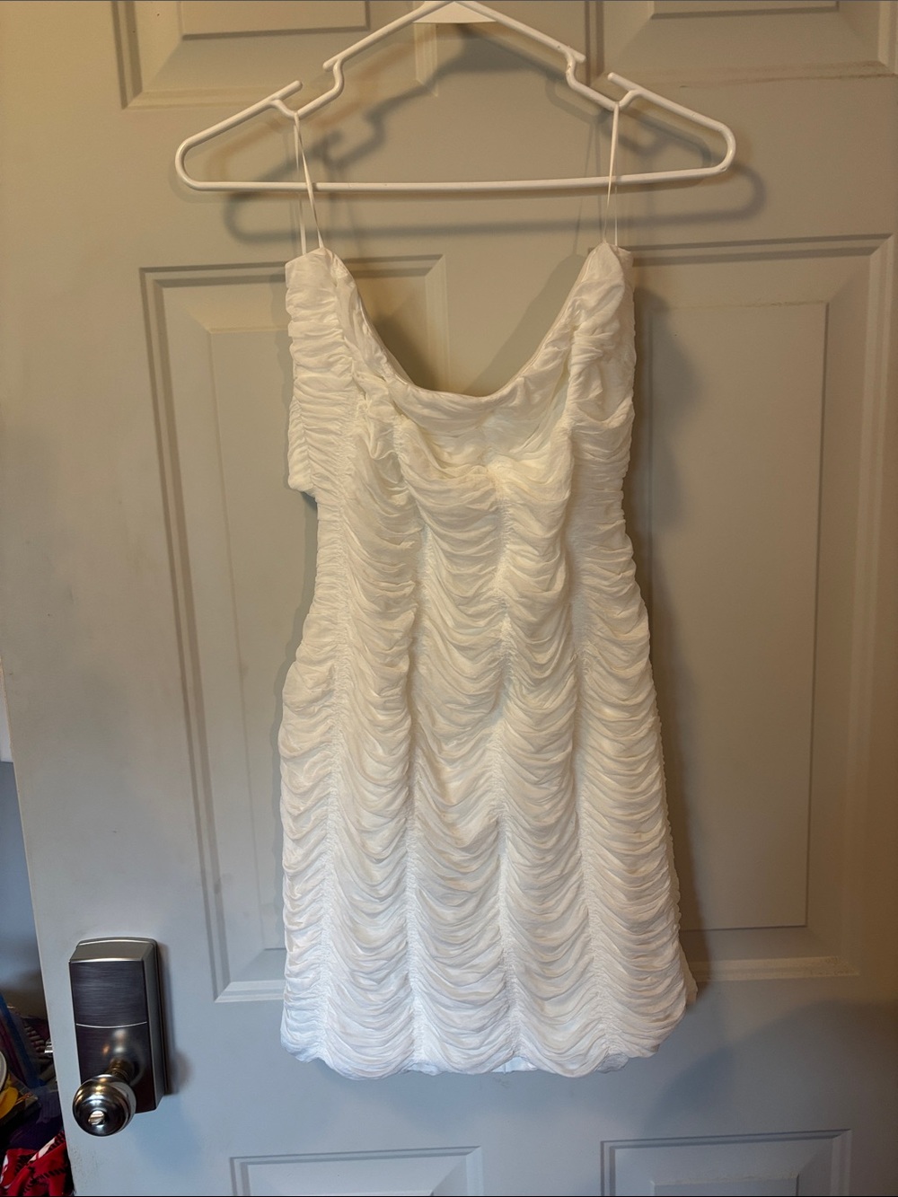 Windsor White Ruched Mini Dress with Spaghetti Straps